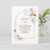 Invitation Fleurs blanches en terre cuite Boho Anniversaire (Debout devant)