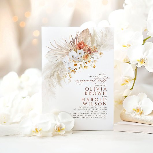 Invitation Fleurs blanches en terre cuite Boho Engagement Par