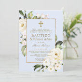 Invitation Fleurs blanches Espagnol Garçon 1er Anniversaire B (Debout devant)