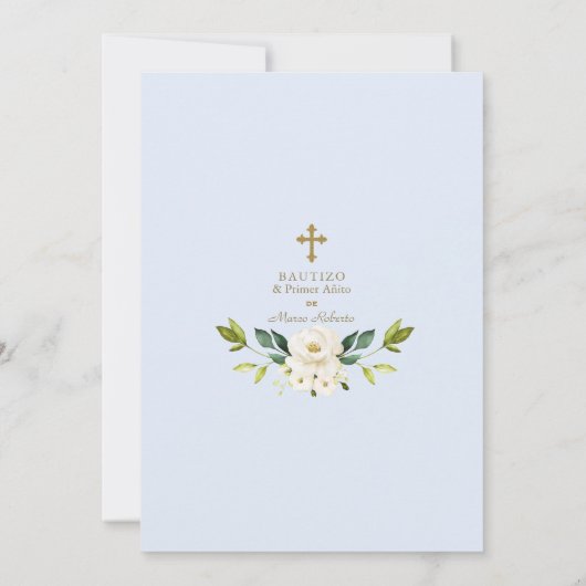 Invitation Fleurs blanches Espagnol Garçon 1er Anniversaire B (Dos)