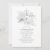 Invitation Fleurs blanches et argentées Confirmation vintage (Devant)