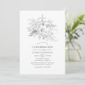 Invitation Fleurs blanches et argentées Confirmation vintage (Debout devant)