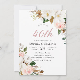 Invitation Fleurs blanches et blanches 40e anniversaire de Ma