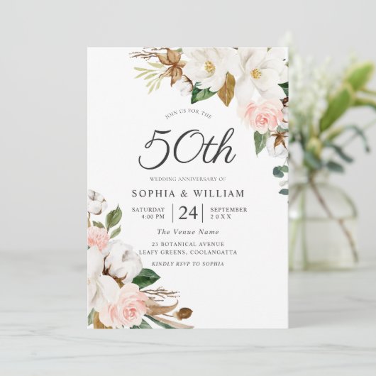 Invitation Fleurs blanches et blanches 50e anniversaire de Ma (Debout devant)