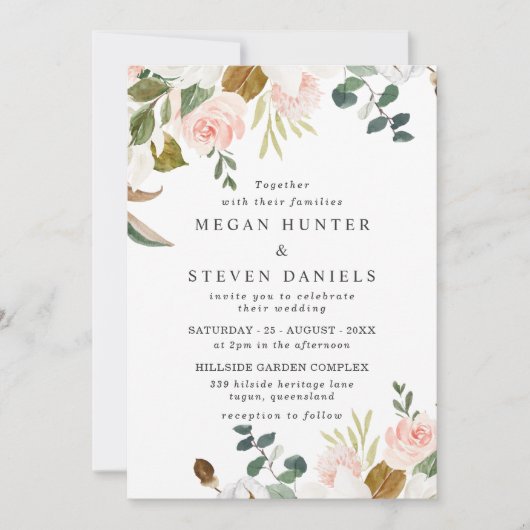 Invitation Fleurs blanches et blanches Bac Or Mariage moderne (Devant)