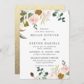 Invitation Fleurs blanches et blanches Bac Or Mariage moderne (Devant / Derrière)