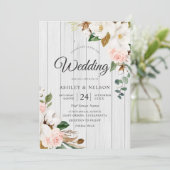 Invitation Fleurs blanches et blanches Elégant Mariage en boi (Debout devant)