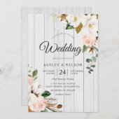 Invitation Fleurs blanches et blanches Elégant Mariage en boi (Devant / Derrière)