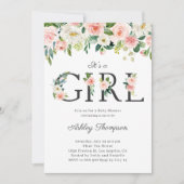 Invitation Fleurs blanches et bleues C'est un Baby shower fém (Devant)