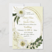 Invitation fleurs blanches et dorées verdure géométrique mari (Devant)