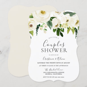 Invitation Fleurs blanches et élégante douche de couples à la