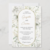 Invitation Fleurs blanches et Feuilles d'or (Devant)