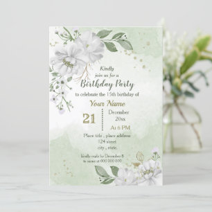 Invitation fleurs blanches et feuilles verts