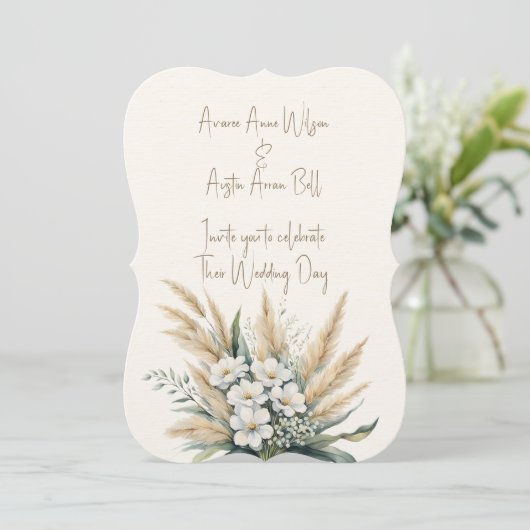 Invitation Fleurs blanches et laiton de Pampas (Debout devant)