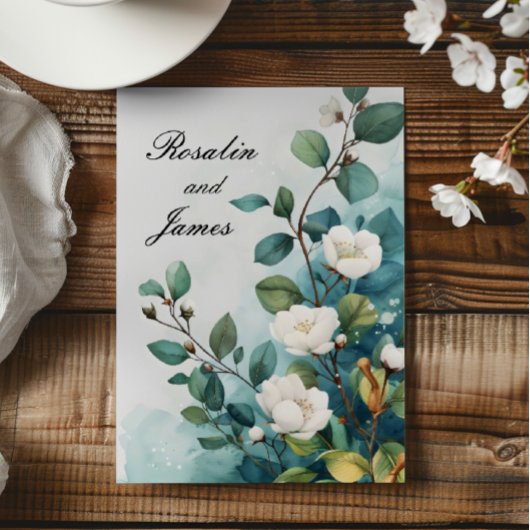 Invitation Fleurs blanches et Mariage de verdure