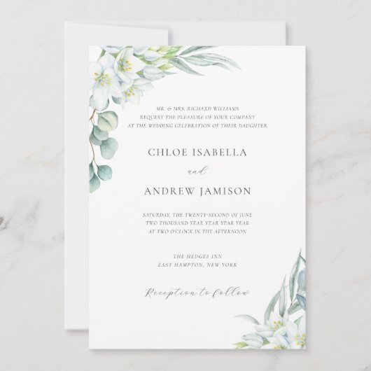 Invitation Fleurs blanches et Mariage de verdure élégant avec (Devant)