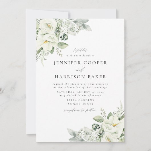 Invitation Fleurs blanches et Mariage verdoyant (Devant)