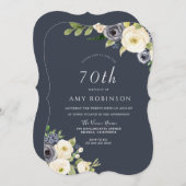 Invitation Fleurs blanches et marines Belle fête d'anniversai (Devant / Derrière)