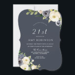 Invitation Fleurs blanches et marines Belle fête du 21e anniv<br><div class="desc">White & Navy Flowers Beautiful 21st Birthday Party Invitation Nous avons aussi beaucoup d'autres Invitation et collections.</div>