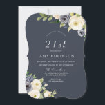 Invitation Fleurs blanches et marines Belle fête du 21e anniv<br><div class="desc">White & Navy Flowers Beautiful 21st Birthday Party Invitation Nous avons aussi beaucoup d'autres Invitation et collections.</div>