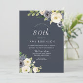 Invitation Fleurs blanches et marines Belle fête du 80e anniv (Debout devant)