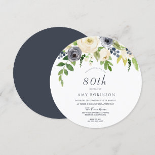 Invitation Fleurs blanches et marines Fleurs femmes 80e anniv
