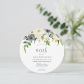 Invitation Fleurs blanches et marines Fleurs femmes 90e anniv (Debout devant)
