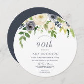 Invitation Fleurs blanches et marines Fleurs femmes 90e anniv (Devant / Derrière)