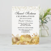Invitation Fleurs blanches et or Parties scintillant Sweet 16 (Debout devant)