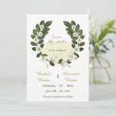 Invitation fleurs blanches et or verdure couronne enregistrer (Debout devant)