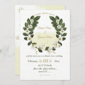 Invitation fleurs blanches et or verdure mariage de couronne (Devant / Derrière)
