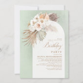 Invitation Fleurs blanches et Pampas Boho en herbe Anniversai (Devant)