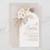 Invitation Fleurs blanches et Pampas Grass Boho Baptême (Devant / Derrière)