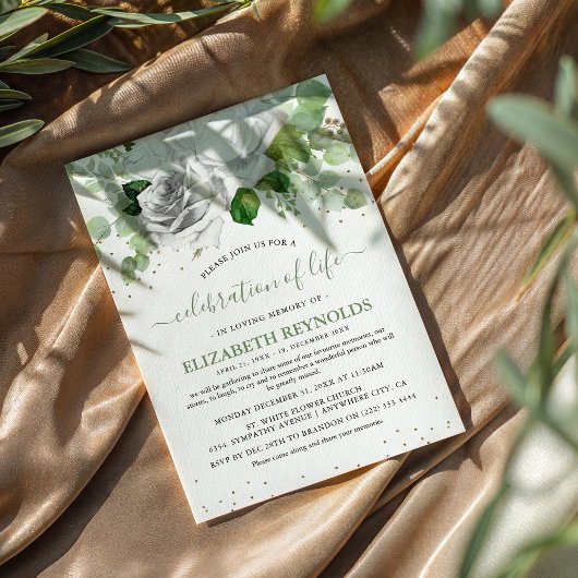 Invitation Fleurs blanches et verdure Célébration de la vie