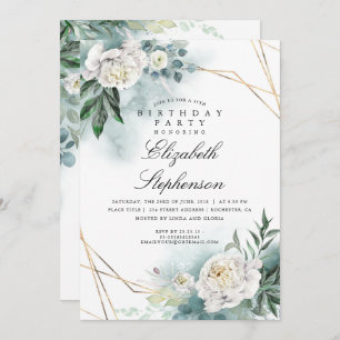 Invitation Fleurs blanches et verdure Élégante fête d'anniver