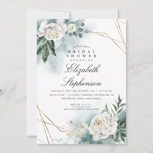 Invitation Fleurs blanches et verdure Fête des mariées élégan (Devant)