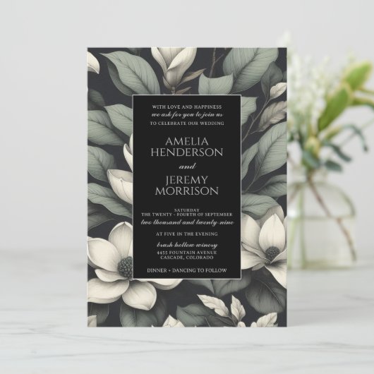 Invitation Fleurs blanches et verdure Mariage QR (Debout devant)