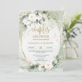 Invitation Fleurs blanches eucalyptus or oval couples douche (Debout devant)