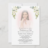 Invitation Fleurs blanches Faded Photo Célébration de la vie (Devant)