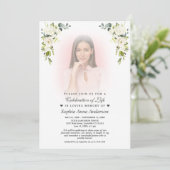 Invitation Fleurs blanches Faded Photo Célébration de la vie (Debout devant)