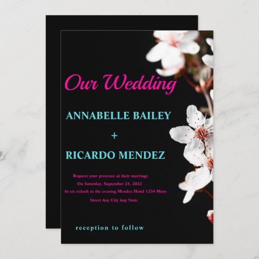 Invitation Fleurs blanches/Faire-part de mariage Arrière - pl (Devant / Derrière)