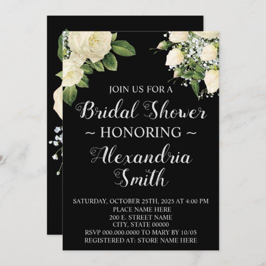 Invitation Fleurs blanches | FÊTE DES MARIÉES (Devant / Derrière)