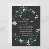 Invitation Fleurs blanches Feuilles en noir sur mesure Premiu (Devant)