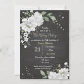 Invitation fleurs blanches & feuilles vertes anniversaire (Devant)