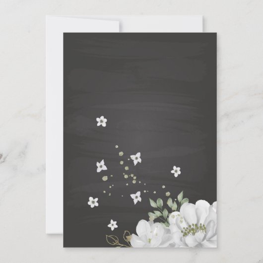 Invitation fleurs blanches & feuilles vertes anniversaire (Dos)