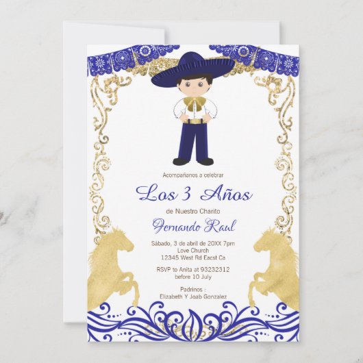 Invitation Fleurs blanches Fiesta Invitaciones Tres Anos (Devant)