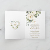 Invitation Fleurs blanches Fille Photo 1er Anniversaire Baptê (Intérieur)