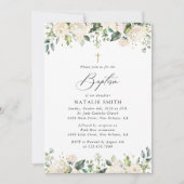 Invitation Fleurs Blanches, Fleurs Crème, Bohème, Baptême Flo (Devant)