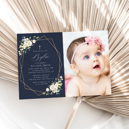Invitation Fleurs blanches, Fleurs crème, Bohème, Baptême flo