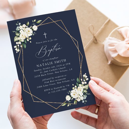 Invitation Fleurs blanches, Fleurs crème, Bohème, Baptême flo